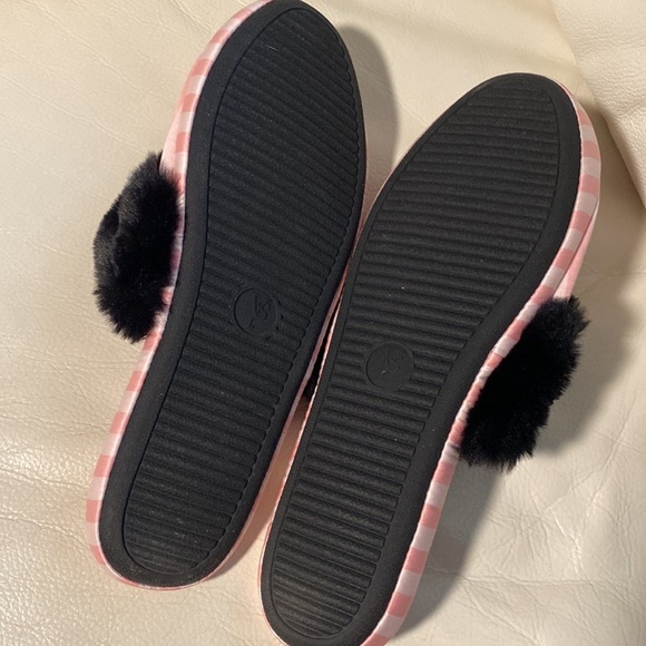 Victoria's Secret Pink Striped Slippers with Black Fur - Picture 5 of 6
